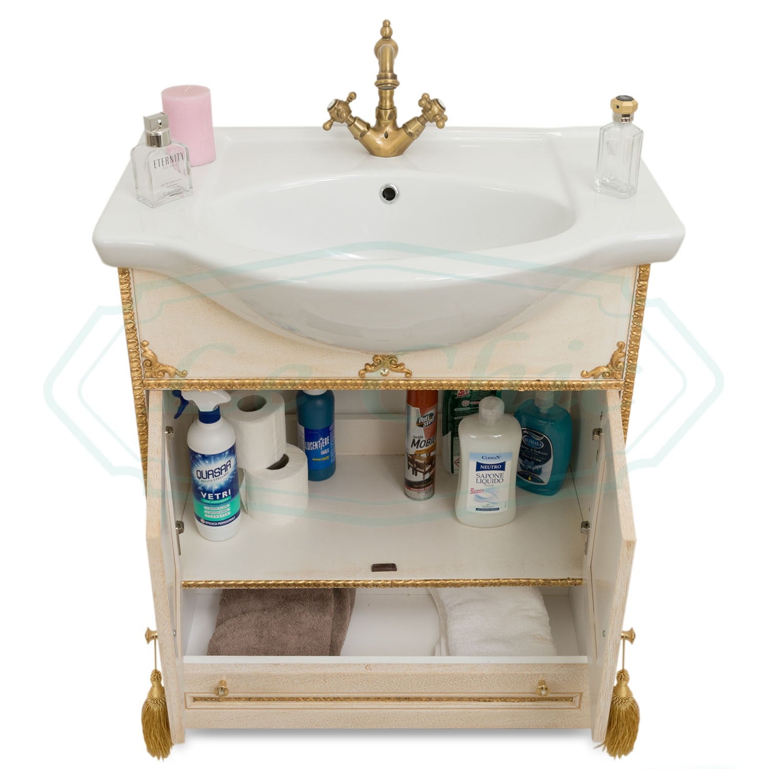 Mobile bagno barocco in oro foglia e swarovski - 65 cm