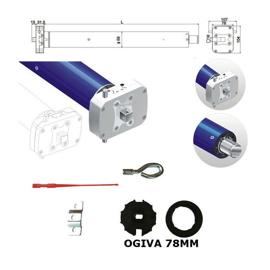 MOTORE TENDE TENDA DA SOLE 150 KG 80 NM MANOVRA EMERGENZA DI SOCCORSO 78 OGIVA