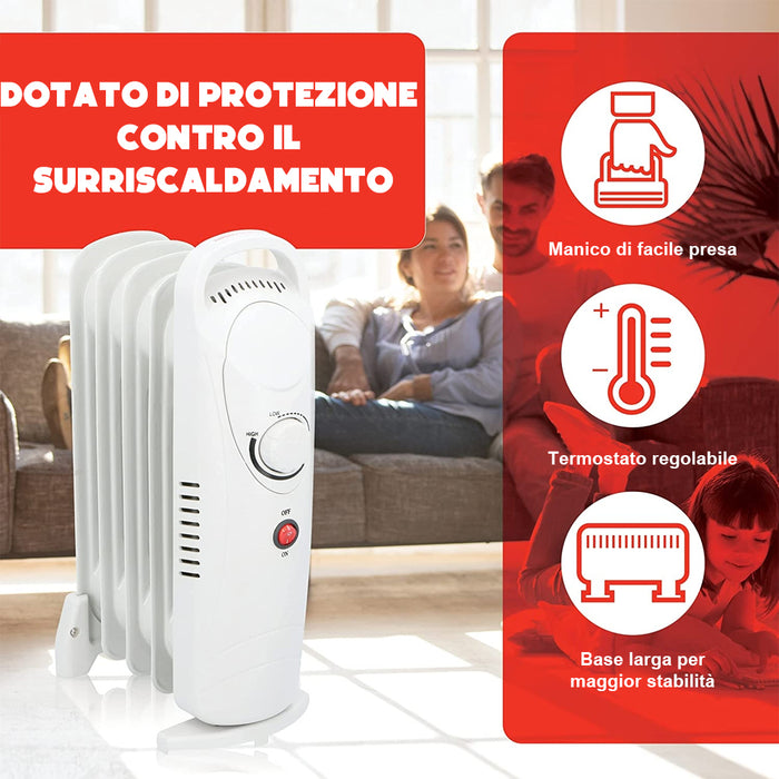 Radiatore ad Olio 5 Elementi a Basso Consumo Energetico Potenza 650 Watt