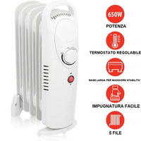 Radiatore ad Olio 5 Elementi a Basso Consumo Energetico Potenza 650 Watt