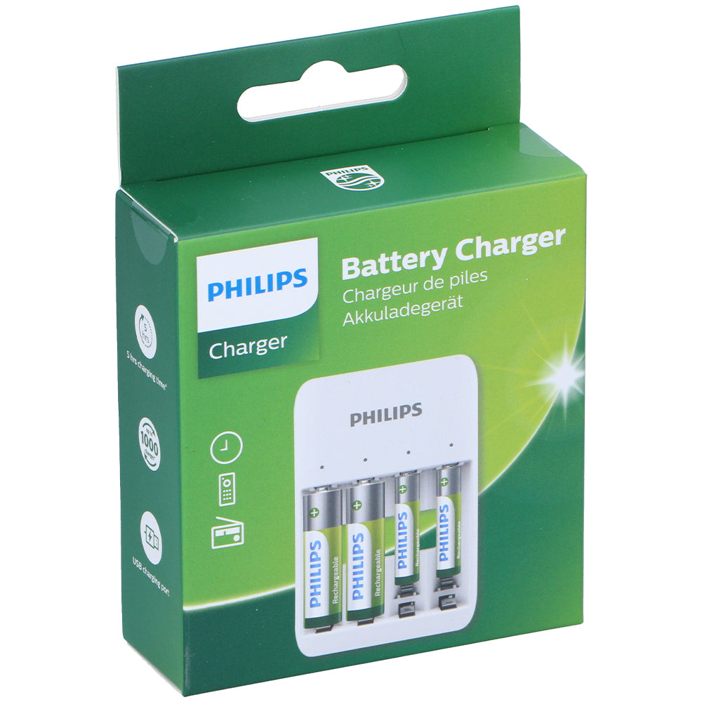 Philips Caricabatterie USB Led Universale completo di 4 Batterie Ricaricabili