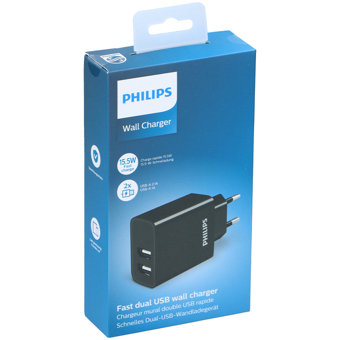 Philips Caricabatterie da Parete 2 Porte USB Carica Veloce Anti-Surriscaldamento