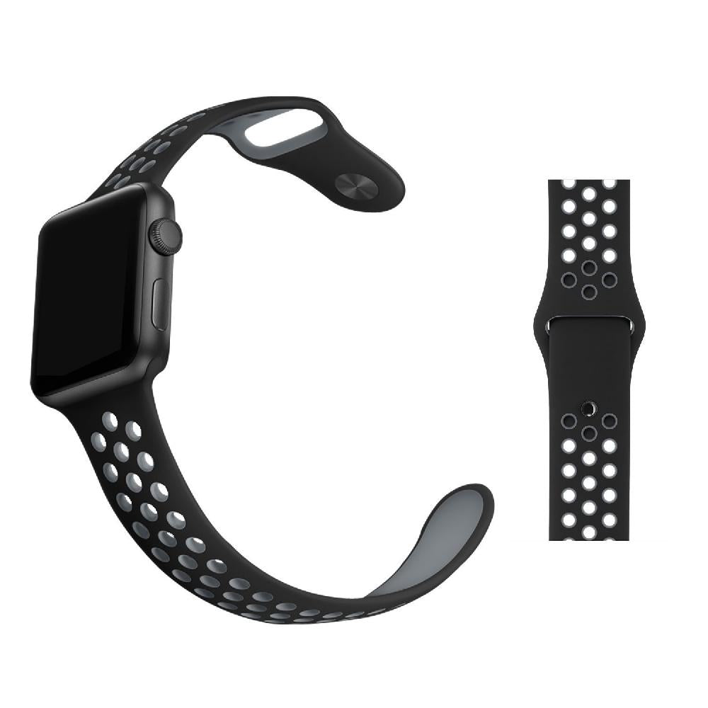 Cinturino Sport in Silicone per Apple Watch Nero/Grigio 42 mm 118/92mm