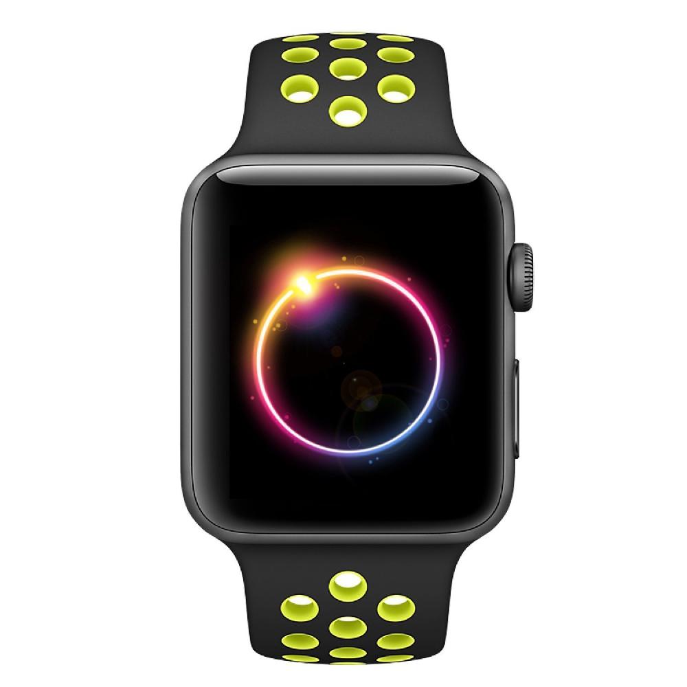 Cinturino Sport in Silicone per Apple Watch Nero/Giallo 42 mm 118/92mm