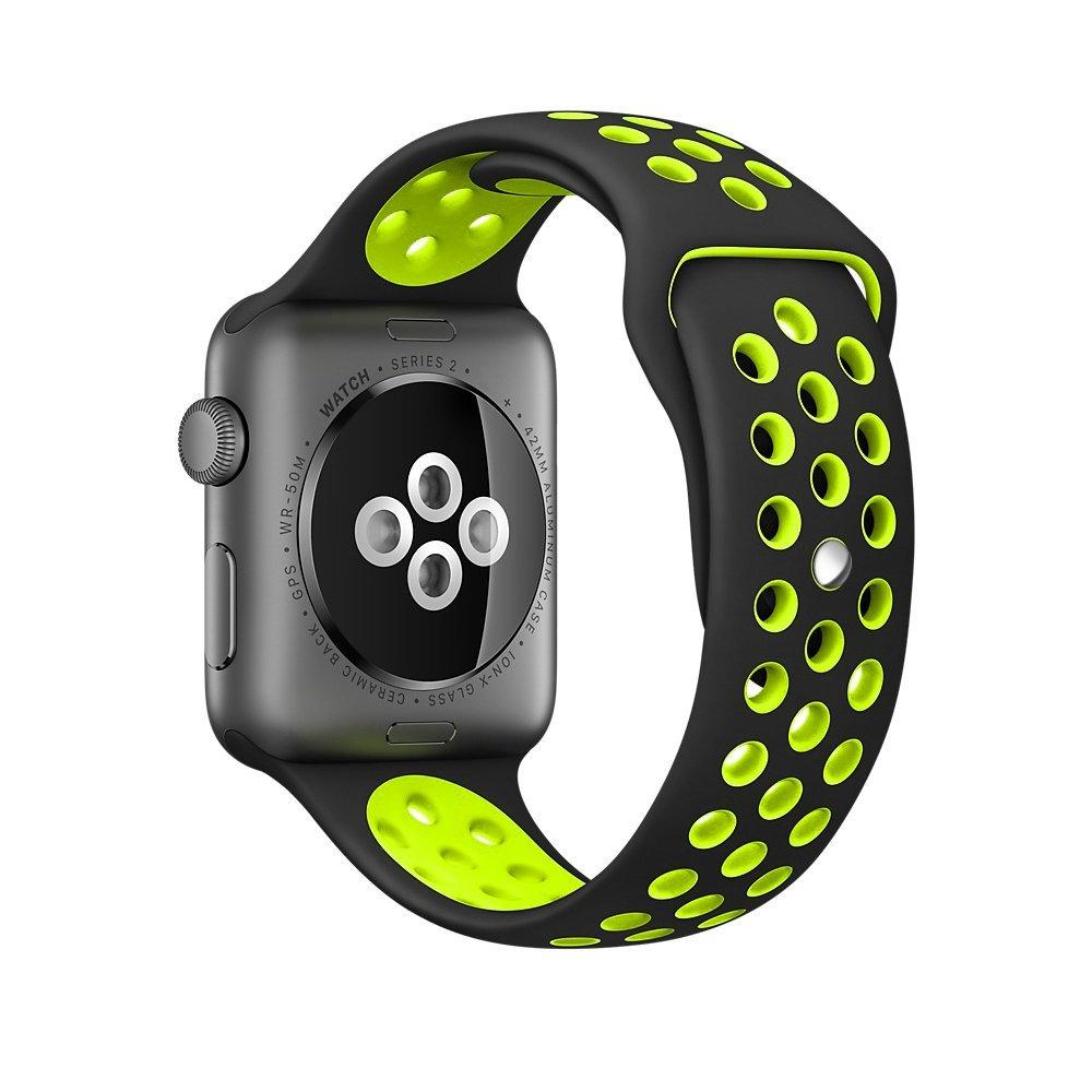 Cinturino Sport in Silicone per Apple Watch Nero/Verde 42 mm 118/92mm