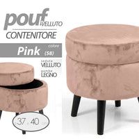 Pouf Contenitore Sgabello Cassapanca Poggiapiedi in Tessuto Velluto Rosa 37x40