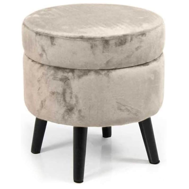 Pouf Contenitore Sgabello Cassapanca Poggiapiedi in Tessuto Velluto Beige 37x40