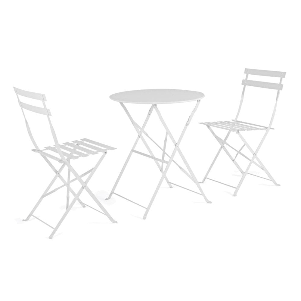 Set Tavolo e 2 Sedie da Esterno Giardino Pieghevole Alluminio Terrazzo Bistrot Colore principale: Bianco