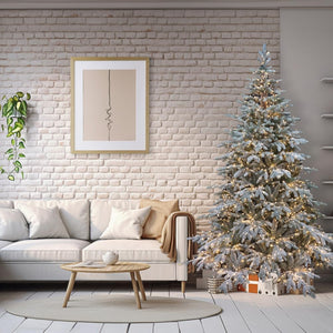 Albero di Natale Pino Verde Innevato H 240cm x L 165cm Super Folto Effetto Real-Touch con 3000 Luci Led Incorporate e Base Croce in Ferro Pieghevole