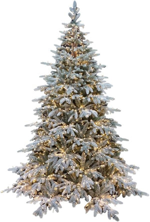 Albero di Natale Pino Verde Innevato H 240cm x L 165cm Super Folto Effetto Real-Touch con 3000 Luci Led Incorporate e Base Croce in Ferro Pieghevole