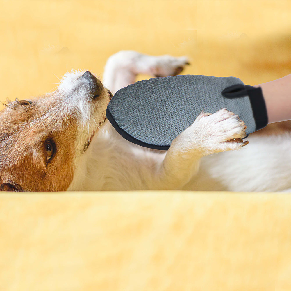 Guanto in Microfibra con Spazzola Silicone Rimuovi Peli per Pulizia Cani e Gatti