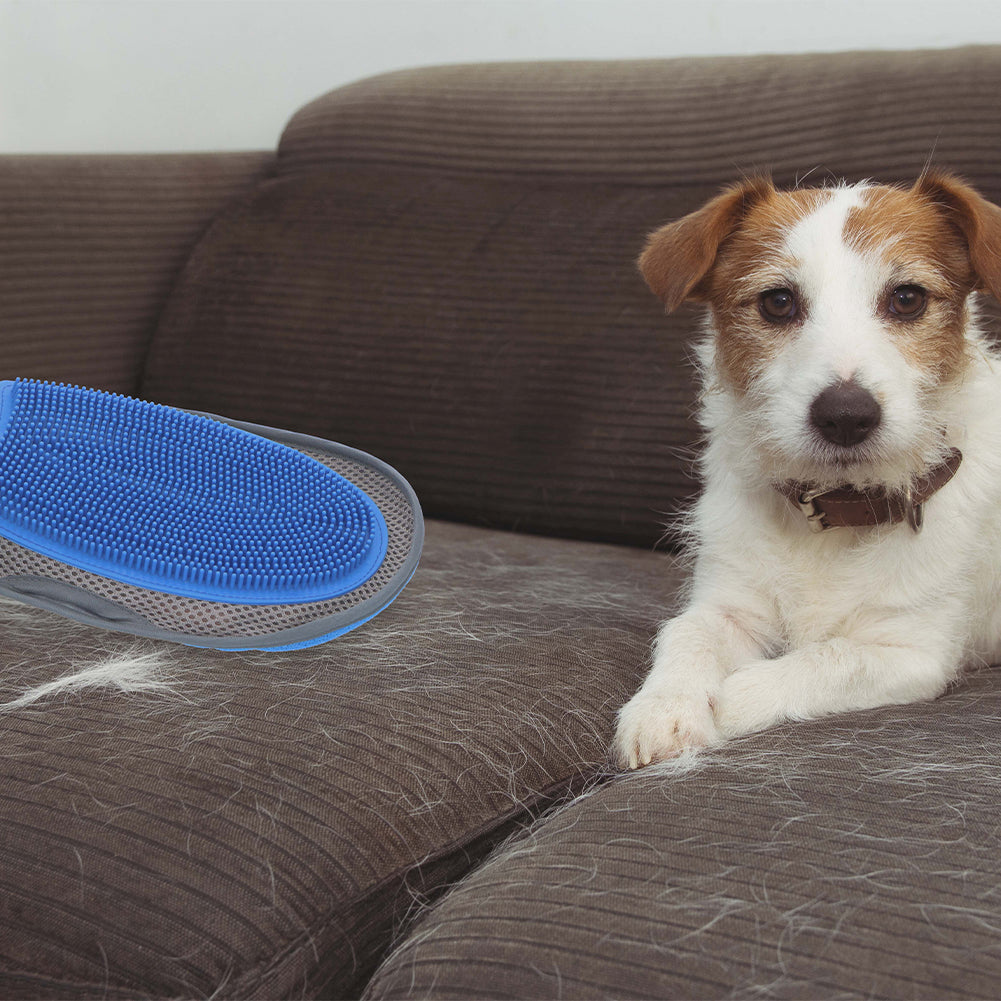 Guanto in Microfibra con Spazzola Silicone Rimuovi Peli per Pulizia Cani e Gatti