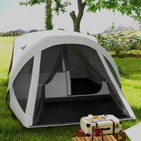 Tenda da Campeggio 4 Posti Impermeabile con Zona Notte e Zona Giorno 430x300x190 cm in Poliestere Grigio