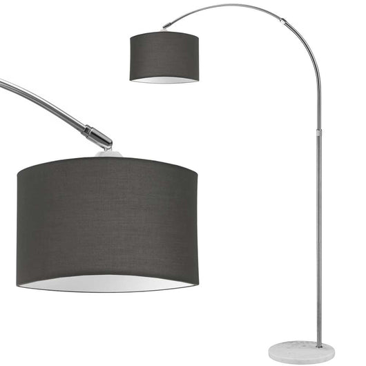 Lampada Arco Piantana Terra Design Moderno Metallo Paralume Tessuto E27 Grigio