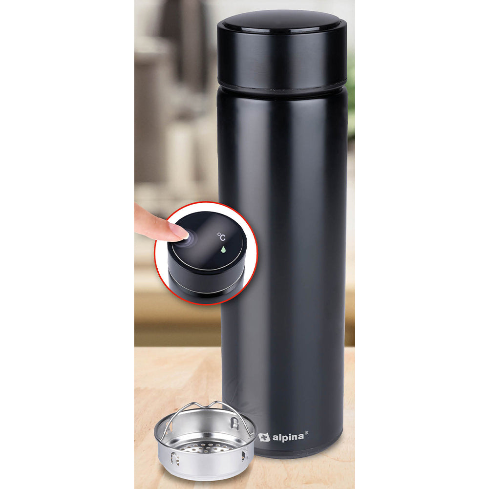 Thermos Digitale Borraccia Termica Capacità 180ml Tappo Antiperdita Acciaio Nero