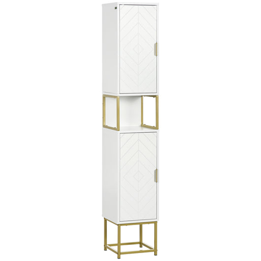 Mobile Colonna Bagno 30x30x170,7 cm in MDF e Acciaio Bianco e Oro