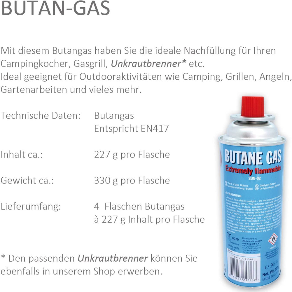 Set 4 Cartucce Gas Butano da 227 gr Ricarica Gas Ø70 x 20 cm Ideale per Barbecue