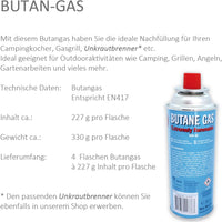 Set 4 Cartucce Gas Butano da 227 gr Ricarica Gas Ø70 x 20 cm Ideale per Barbecue