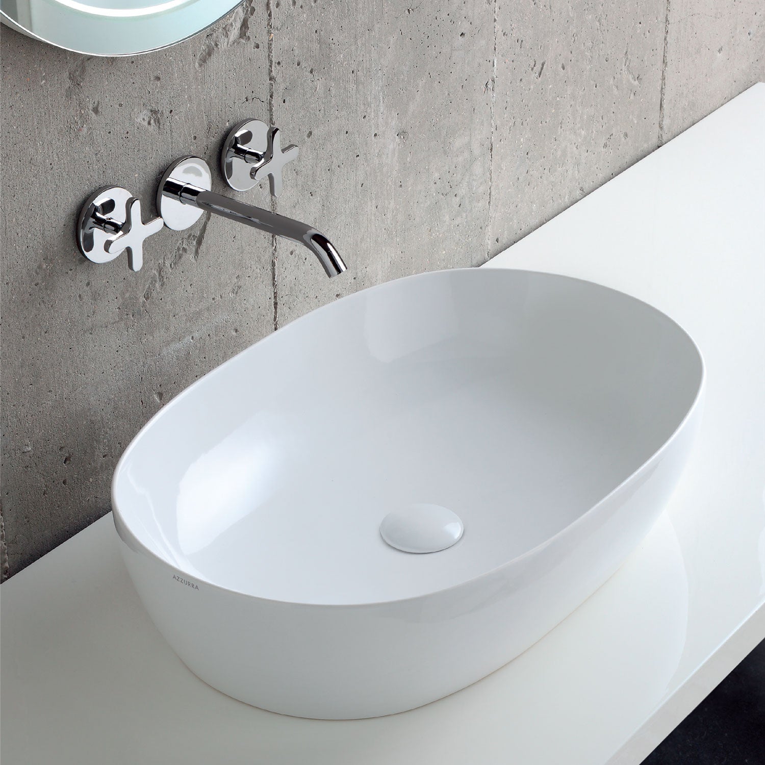 Lavabo da Appoggio modello Elegance 60x40 Ceramica Azzurra con bordo sottile