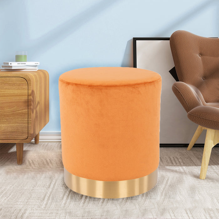 Pouf Poggiapiedi in Velluto Terracotta Struttura MDF 31x31x38 cm Base in Metallo