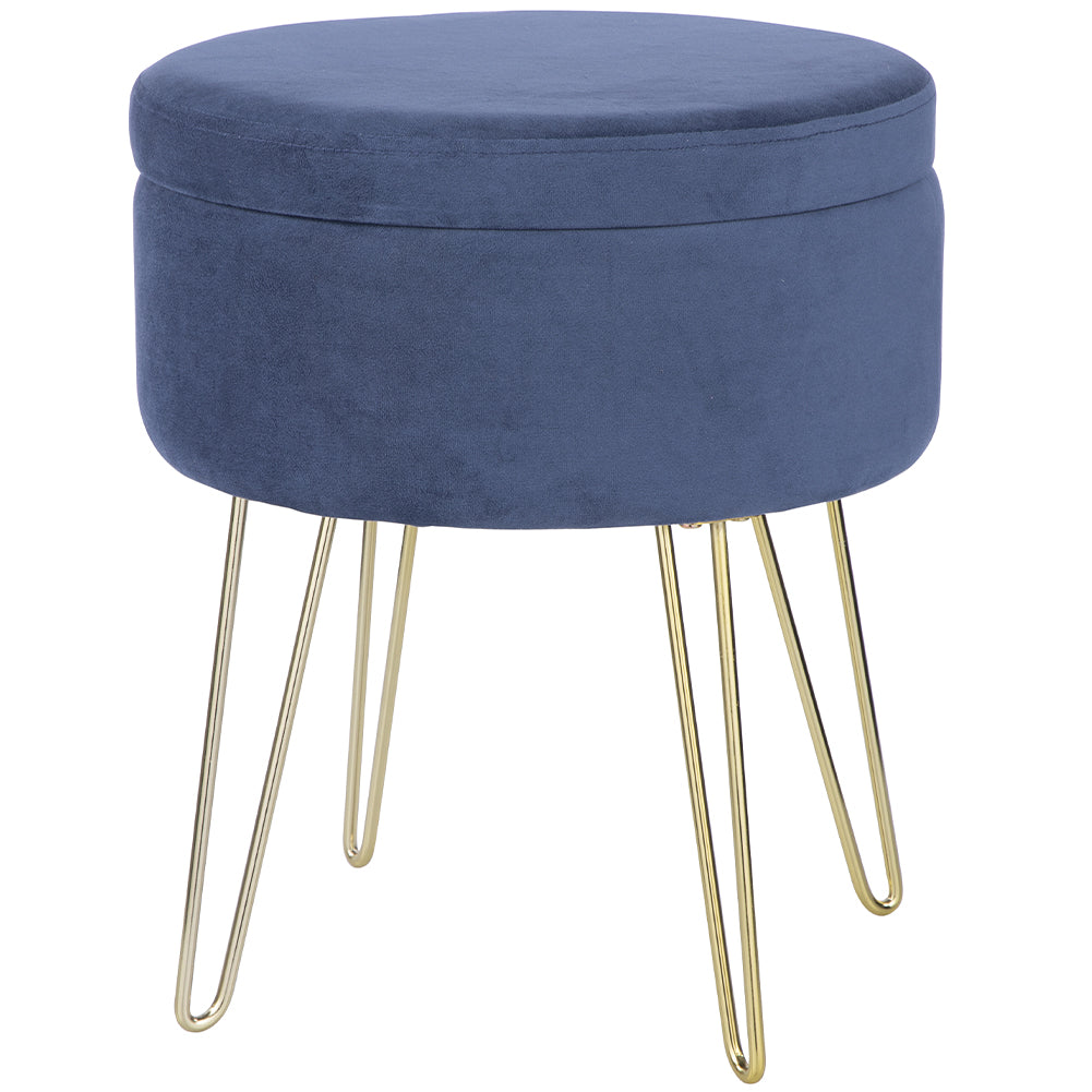 Pouf Contenitore in Velluto Poggiapiedi con 4 Gambe in Oro 37,5 x 45 cm Blu