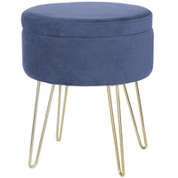 Pouf Contenitore in Velluto Poggiapiedi con 4 Gambe in Oro 37,5 x 45 cm Blu