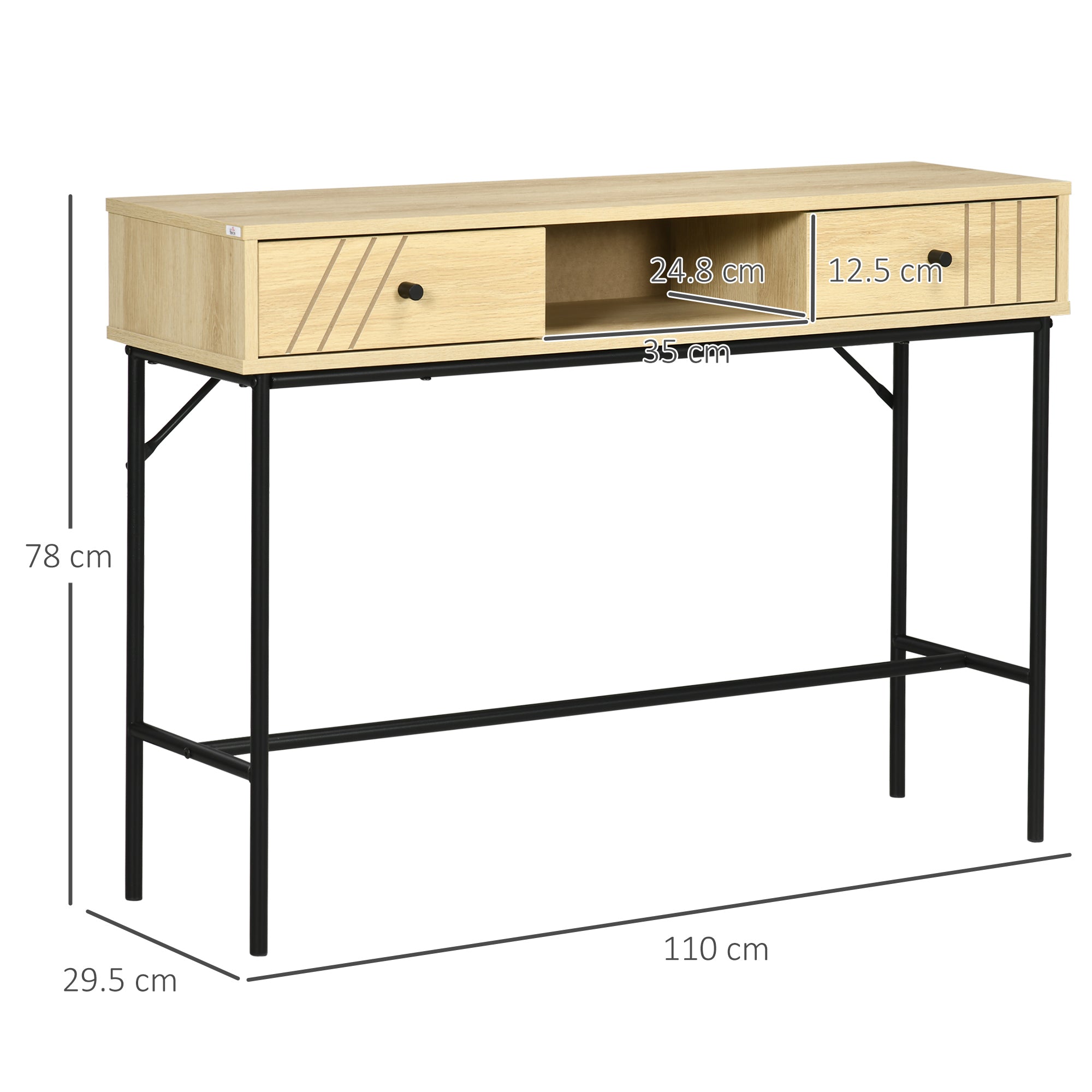 Consolle Fissa 2 Cassetti 110x29,5x78 cm in Legno e Metallo Naturale