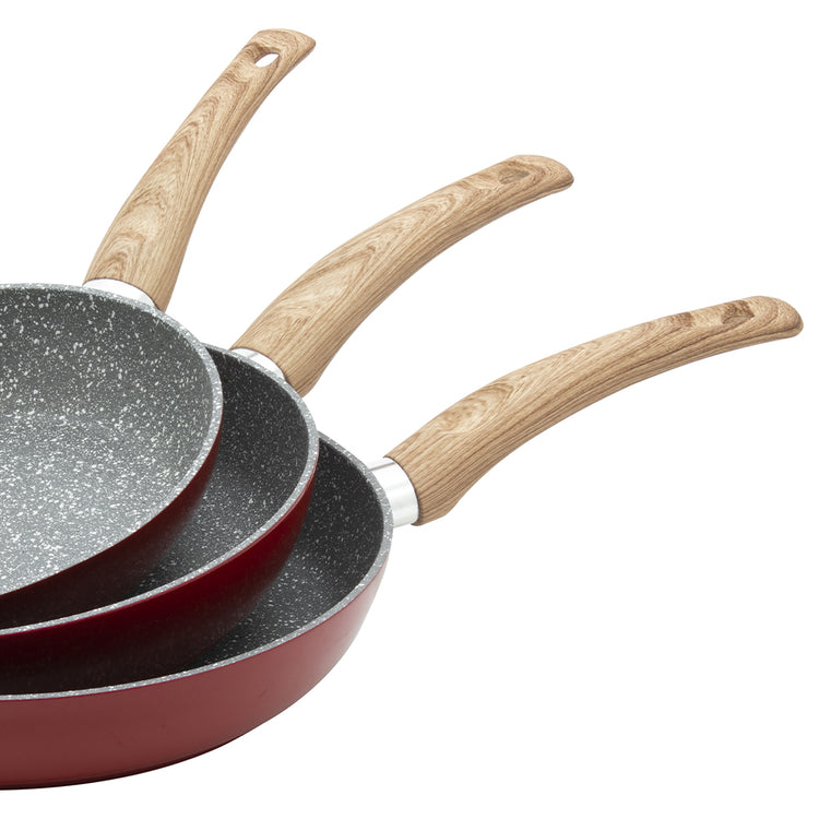 Set 3 Padelle Alluminio 20-24-28cm Padella Antiaderente Manico Ergonomico Rosso