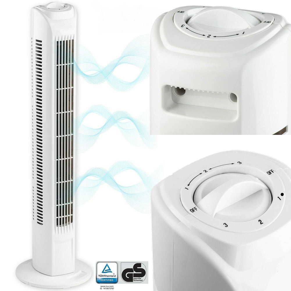 Ventilatore a Torre Colonna Oscillante 45W Alto 78 cm 3 Velocita Torretta Bianco