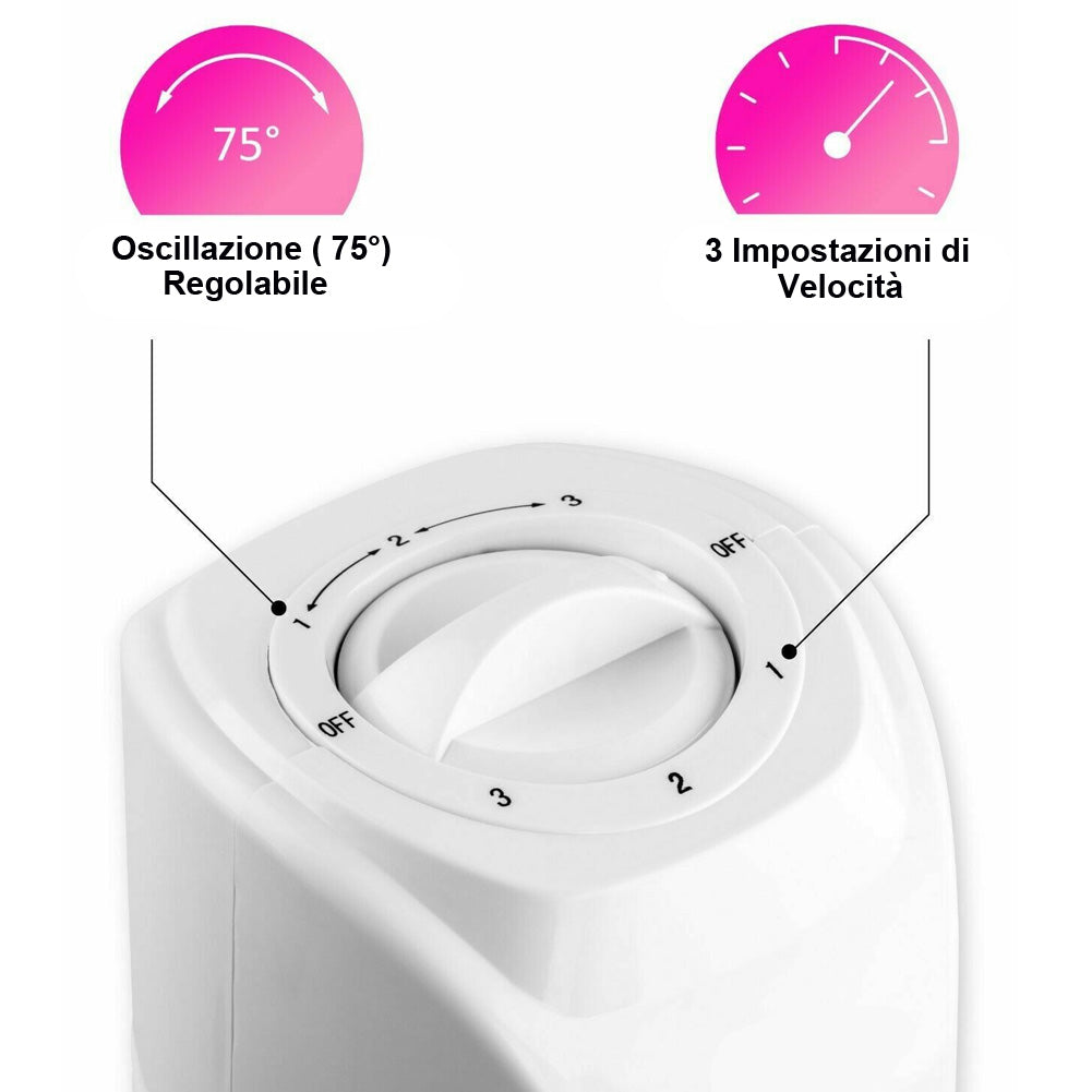 Ventilatore a Torre Colonna Oscillante 45W Alto 78 cm 3 Velocita Torretta Bianco