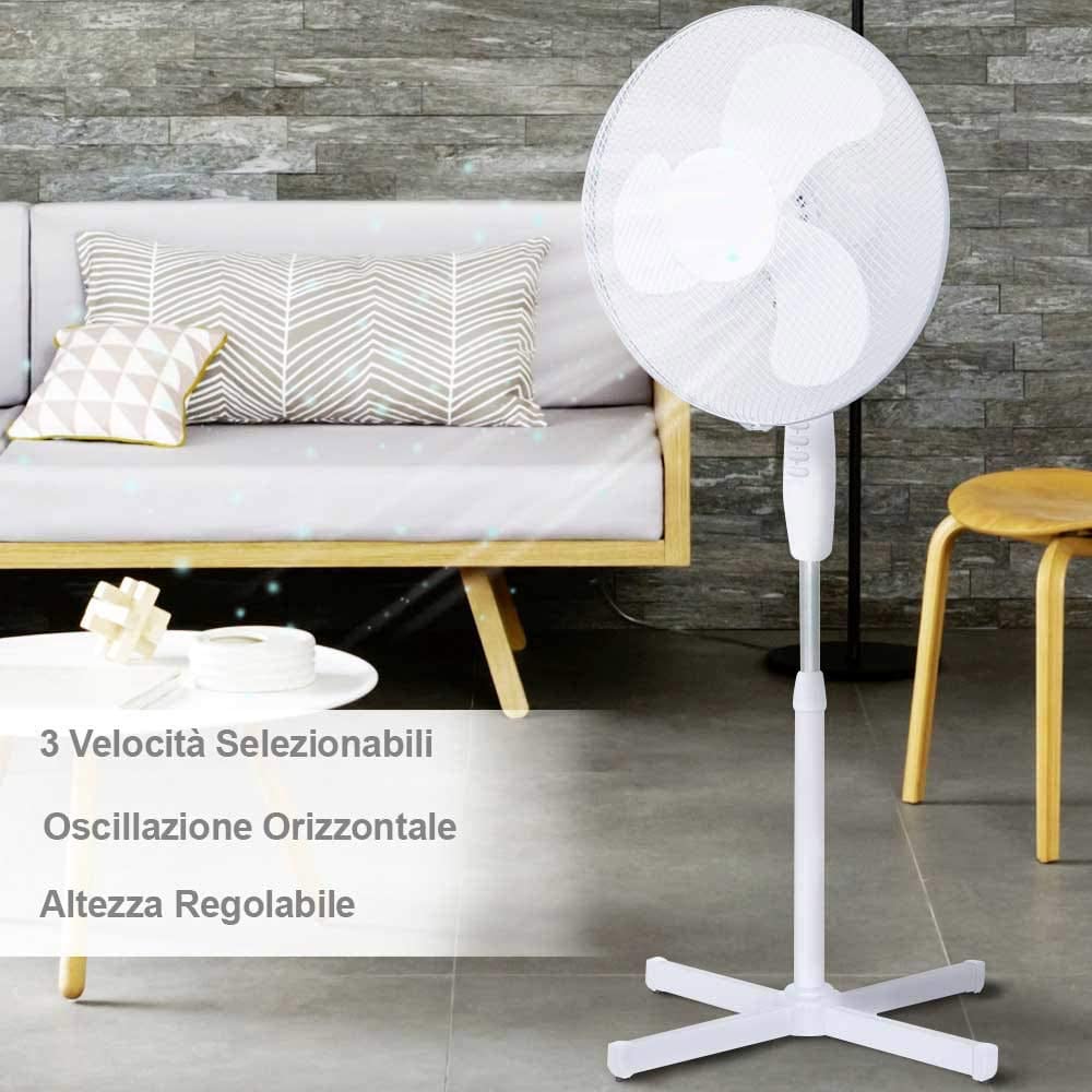 Ventilatore a Piantana 45W Pale 40 cm 3 Velocita e Altezza Colonna regolabile