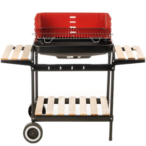 Barbecue Trolley a Carbonella In Metallo e Legno BBQ Braciere Portatile Ripiani