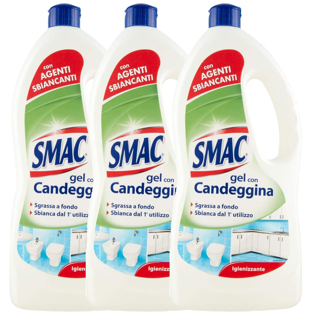 3 x Smac Gel Con Candeggina Sgrassa a Fondo Con Bicarbonato Attivo 850 ml