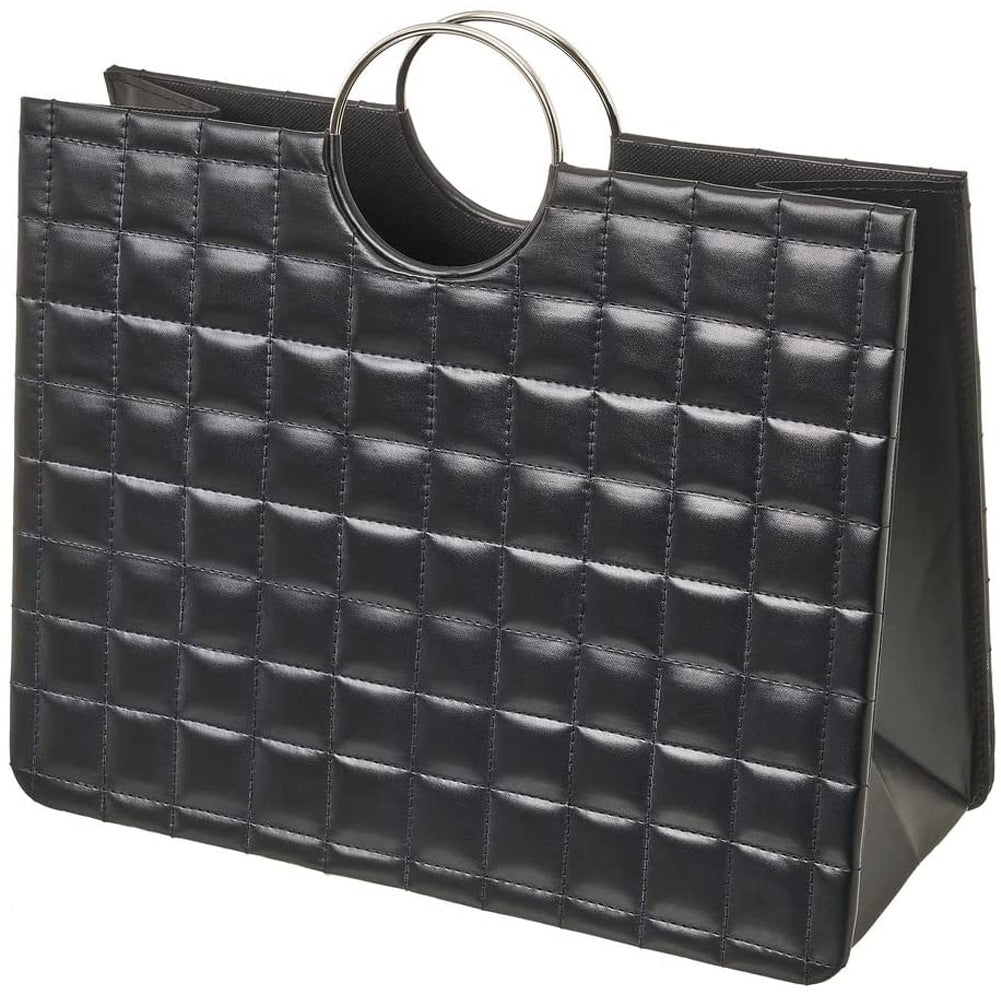 Portariviste Borsa in Ecopelle Nero Manici di Metallo Argentato 38 x 35 x 16 cm