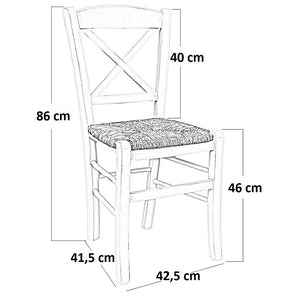 Sedia in legno venezia croce anticata bianca con seduta in paglia di riso