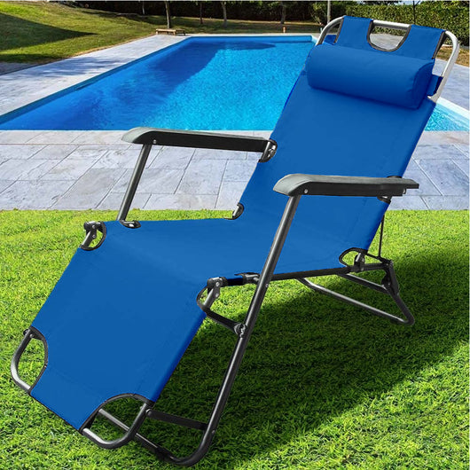 Sedia da Giardino Poltrona Relax Pieghevole Gravita Zero Acciaio Oxford Blu