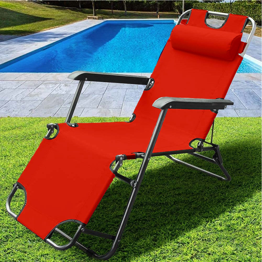 Sedia da Giardino Poltrona Relax Pieghevole Gravita Zero Acciaio Oxford Rosso