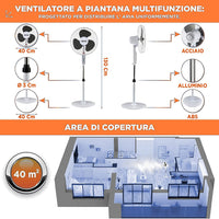 Ventilatore a Piantana Base Tonda con Telecomando 50W Bianco 3 Velocità + Timer