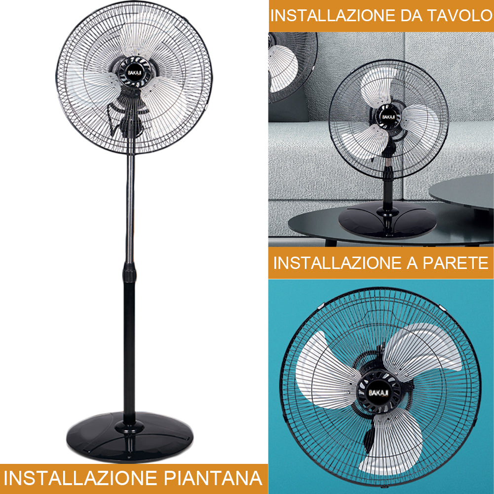 Ventilatore a Piantana 3in1  Base Tonda Pala 40 cm Oscillante - 60W - 3 Velocità