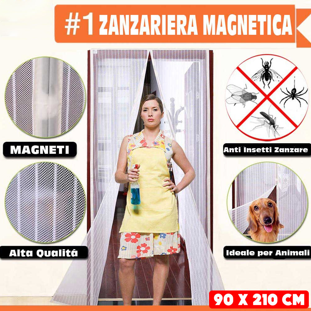 Zanzariera Magnetica Universale 90x210cm Bianca Magneti Tenda AntiMosche Insetti