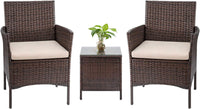 Set da Giardino Marrone 2 Poltrone + Tavolino Rattan x Esterno con Cuscini Beige