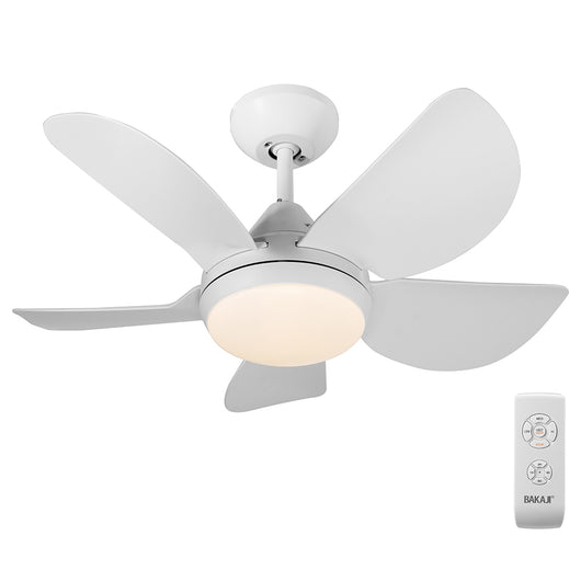 Ventilatore da Soffitto 5 Pale Lampada con Luce LED e Telecomando 76 cm Bianco