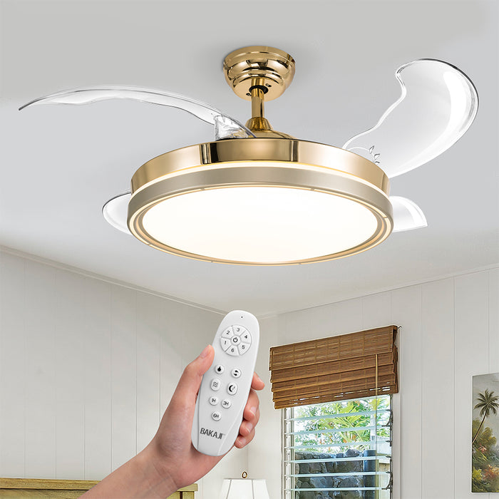 Ventilatore Lampadario da Soffitto 4 Pale Richiudibili Telecomando 106 cm Bronzo