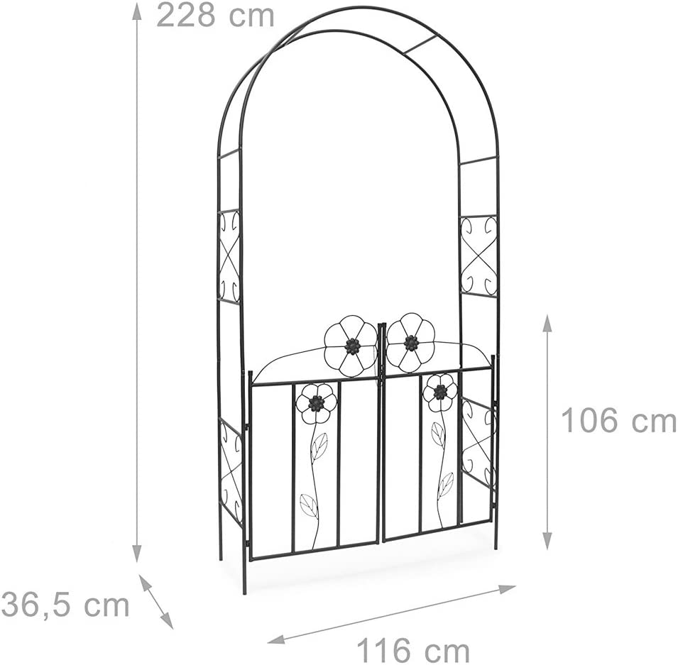Arco da Giardino per Piante Rampicanti Rose con Cancello Battente in ferro 228cm