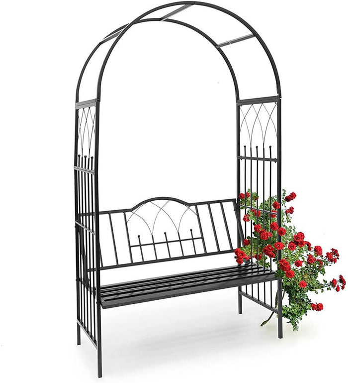 Panchina 2 Posti con Arco da Giardino x Piante Rampicanti in Ferro 115x59x203 cm