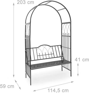 Panchina 2 Posti con Arco da Giardino x Piante Rampicanti in Ferro 115x59x203 cm