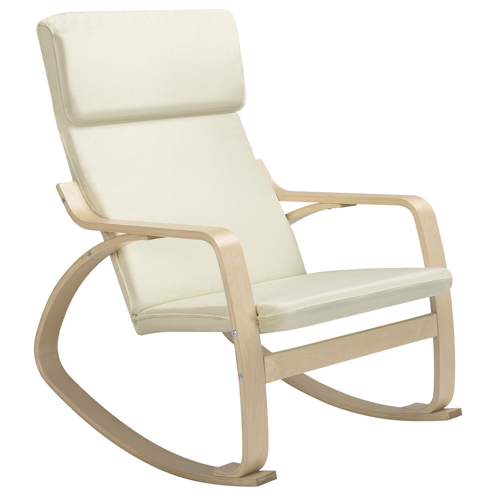 Sedia a Dondolo Poltrona Relax in Cotone Beige con Schienale Cuscino Ergonomici