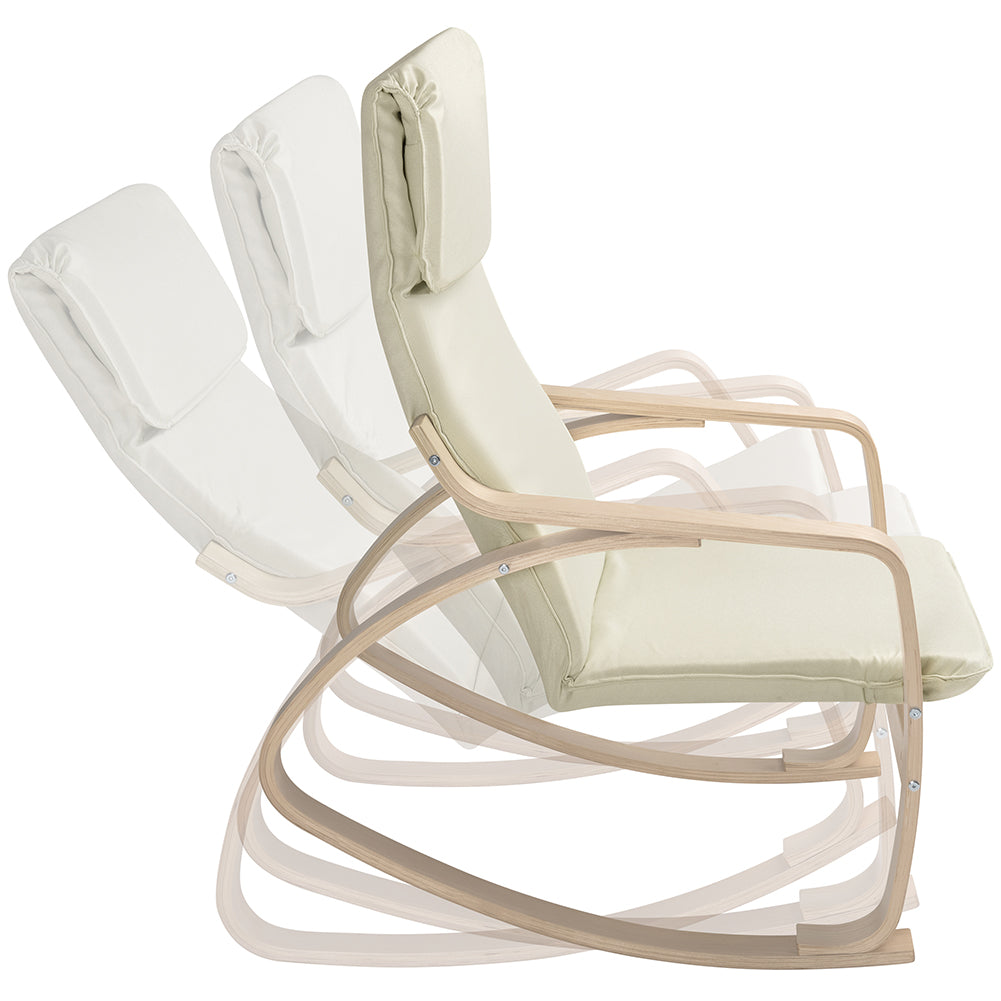 Sedia a Dondolo Poltrona Relax in Cotone Beige con Schienale Cuscino Ergonomici