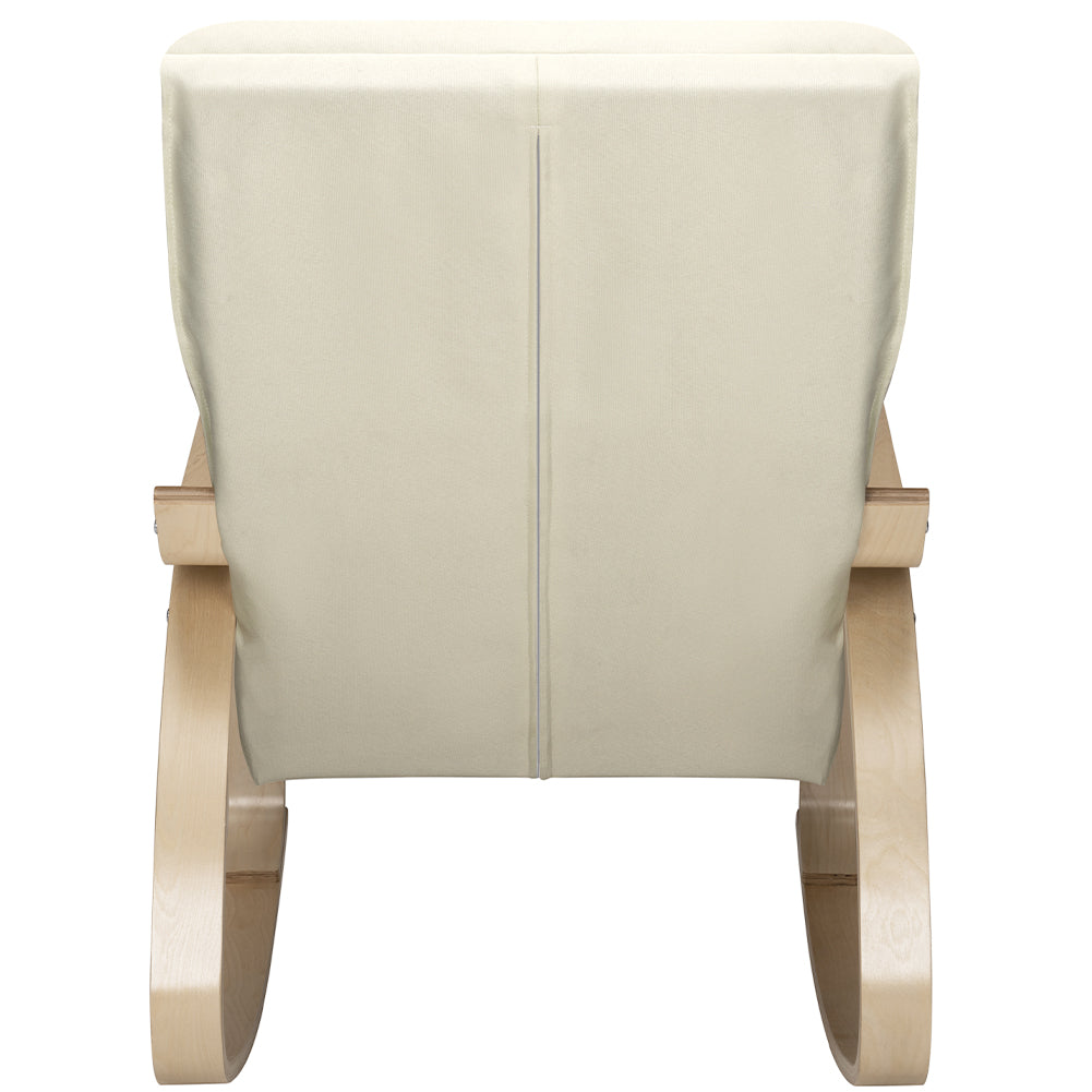 Sedia a Dondolo Poltrona Relax in Cotone Beige con Schienale Cuscino Ergonomici