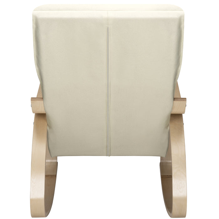 Sedia a Dondolo Poltrona Relax in Cotone Beige con Schienale Cuscino Ergonomici